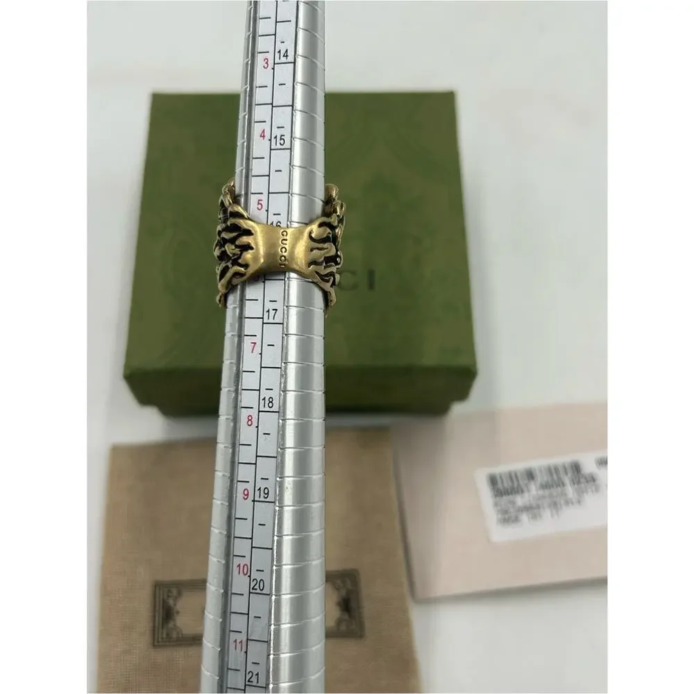 Unisex Gucci, iconic Lionhead ring gold tone brass finish size 6, made Italy